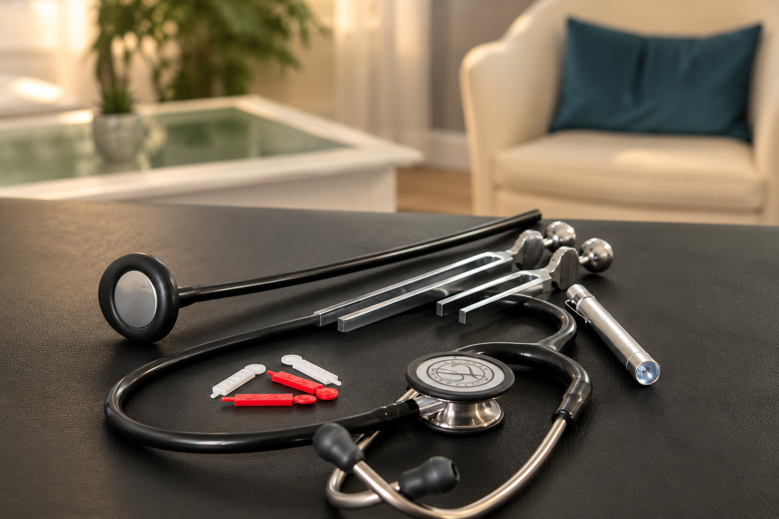 Do Osteopaths Use Medical Equipment? Osteopathy Syros educational post showing medical tools on a treatment table.